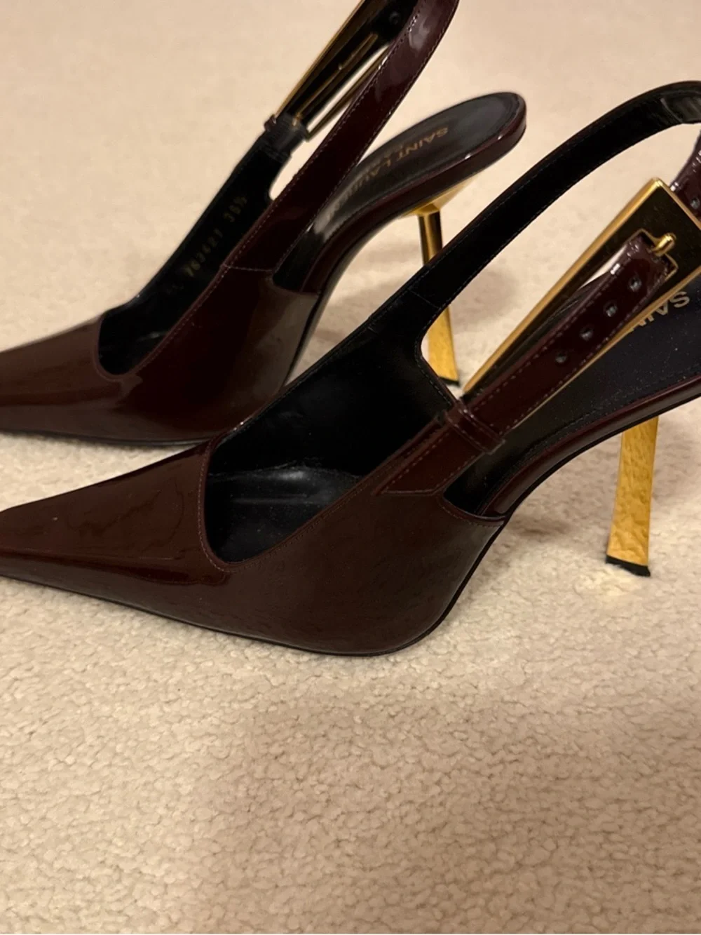 Saint Laurent Burgandy/ dark brown Patent Leather Pointed Slingback Pumps - Picture 3 of 6